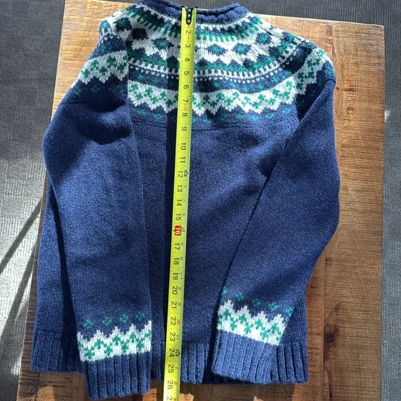 LL Bean Classic Heritage Fair Isle Navy Green 100% Lambs Wool Women’s Sweater M - Picture 8 of 17